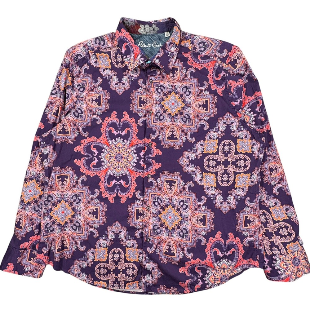 Robert Graham Casino Royale Shirt‎ Mens 4XL Purple Paisley Ornamental Medallion